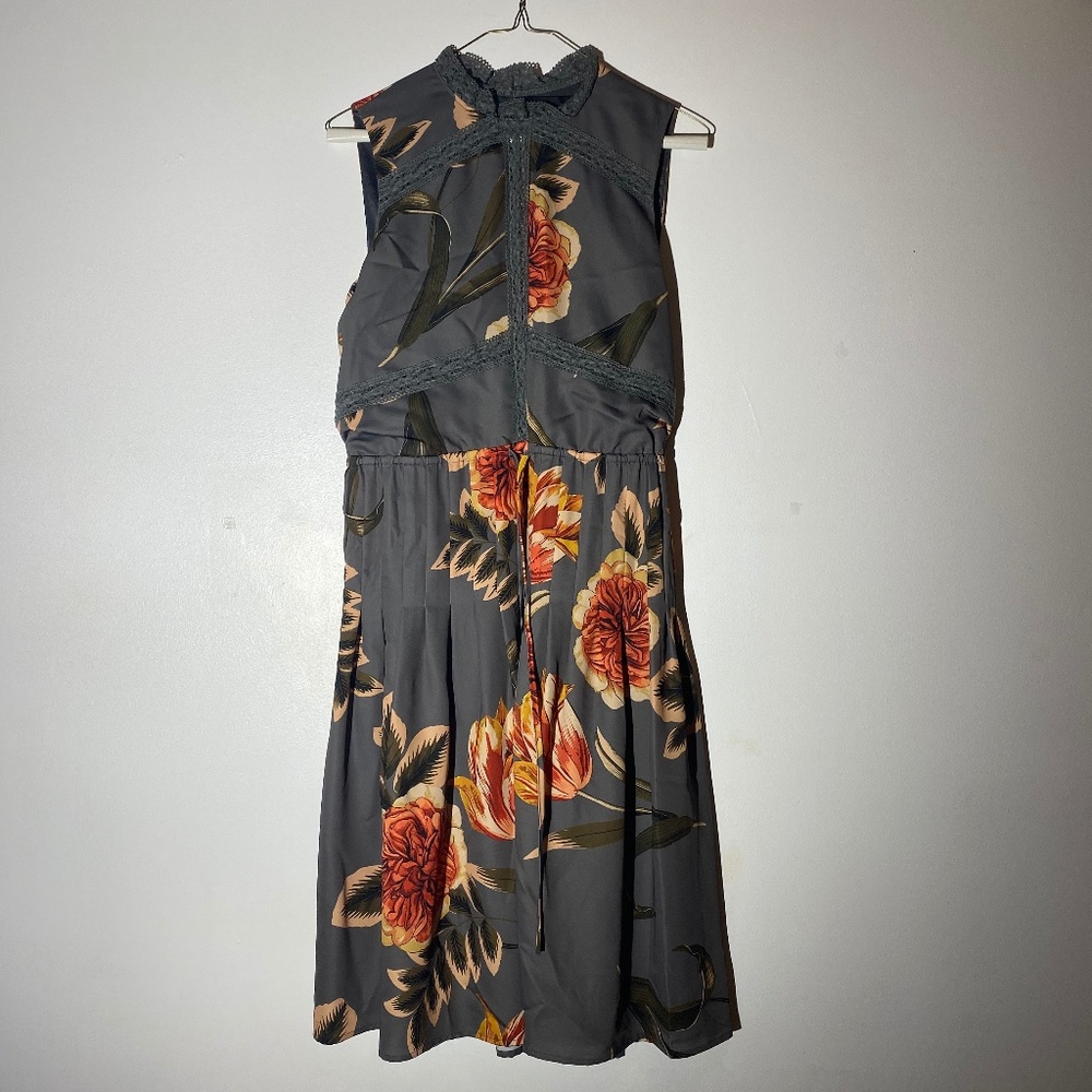 Grey and orange lace sleeveless dress